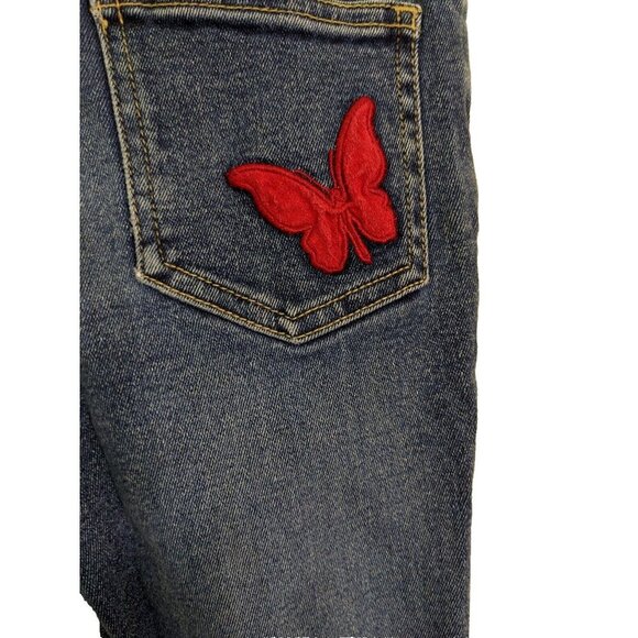 Girls Jeans Size 8 Retro Flare Patches Butterfly Flower Lace Up Cotton Stretch - Picture 6 of 8